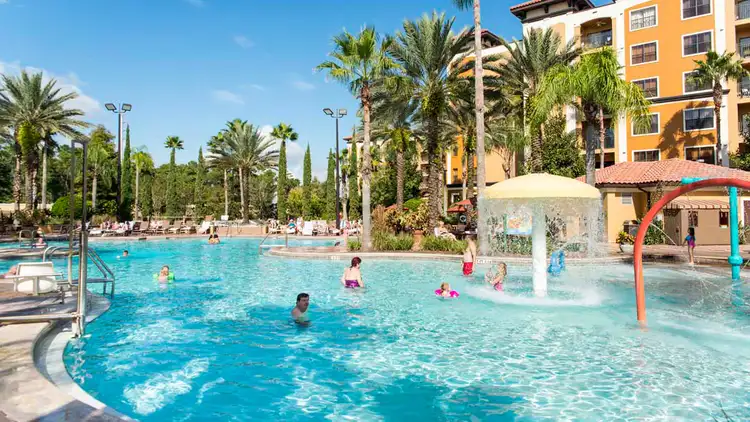 A kids’ water play area in a hotel swimming pool