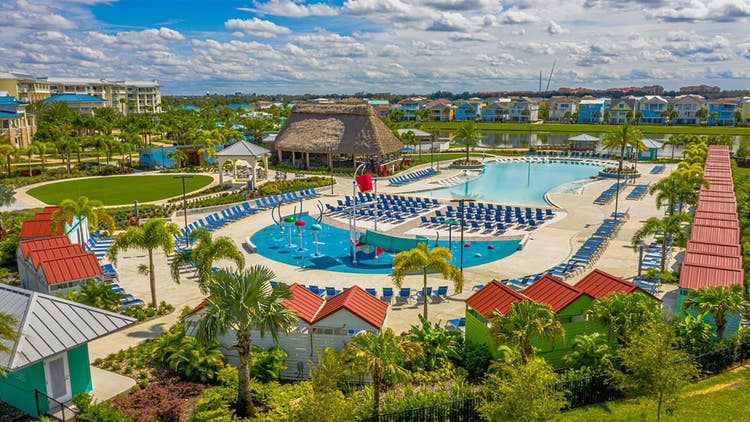 Panoramic view of the outdoor pool area and its surroundings at Embassy Suites by Hilton Orlando Sunset Walk
