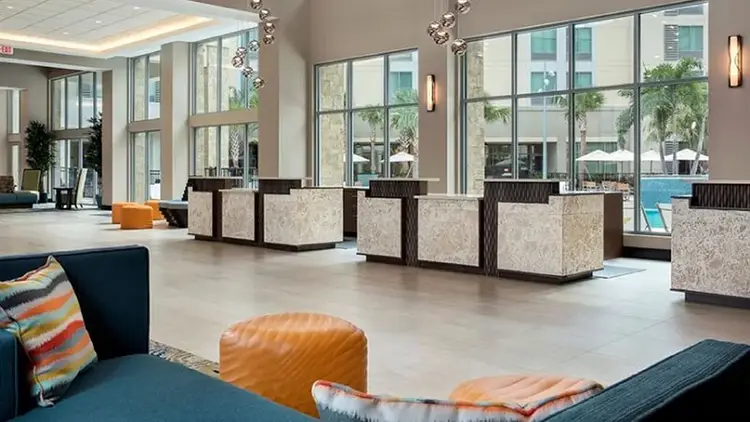 The hotel lobby featuring 3 check-in counters